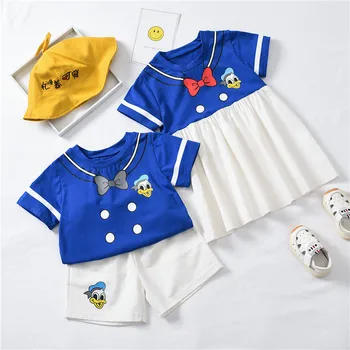 

Summer Girls Dress Clothes Sets Boys T Shirt+ Shorts Twins Brother and Sister Clothes Family Clothing Kids Boys Sports Suit