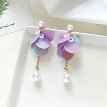 7 цветов пайетки и непринужденная мода взлетно-посадочной полосы моды красивый фиолетовый жемчужные серьги подарок женские серьги Геометрия