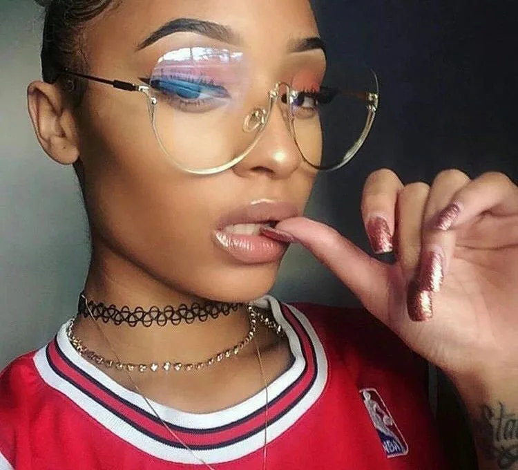Semi-Rimless-OVERSIZE-VINTAGE-RETRO-Style-Clear-Lens-Sun