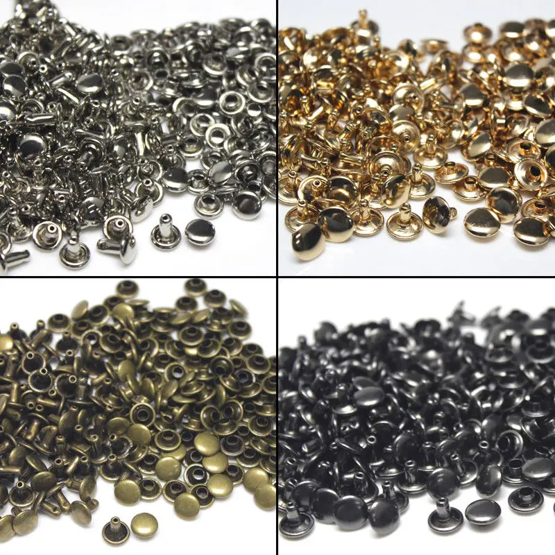 

100sets 6x6mm Metal Double Cap Rivets Studs Round Rapid Rivet for Leather Craft Bag Belt Clothing Garment Shoes Pet Collar Decor