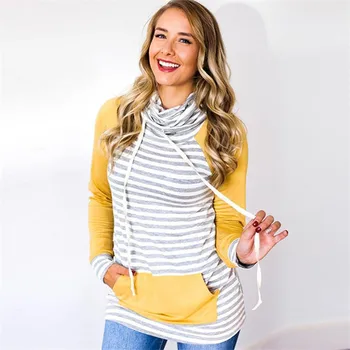 

Women Hoodie Striped Sweatshirt Elbow Patch Long Sleeve Casual Pullover Female Jumper Sweatshirt Tracksuits Sudaderas Mujer