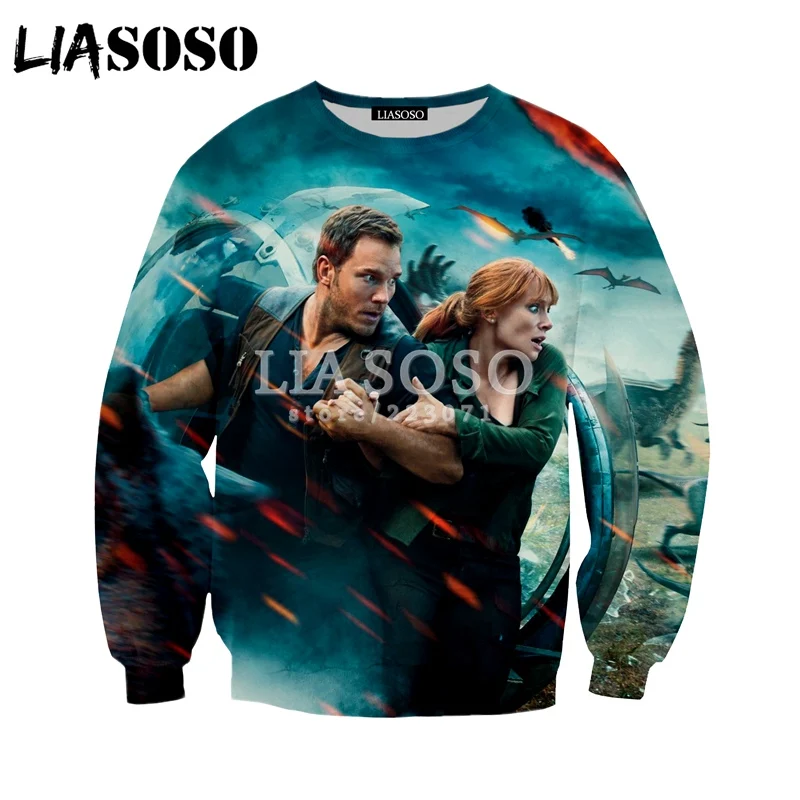

LIASOSO Autumn Fashion Men Women 3D Print Movie Jurassic World Sweatshirt Casual Unisex Long-Sleeved Harajuku Pullover A041-01