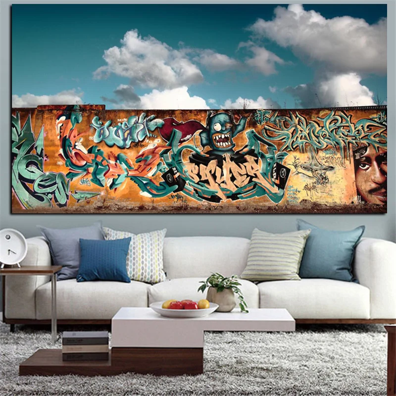 Graffiti Background White Clouds Giclee Print on Canvas Painting Modern Pop Art Wall Picture for Living Room Home Cuadros Decor (4)
