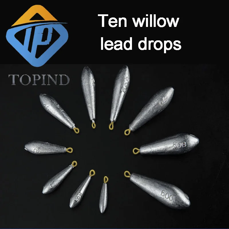 

10Pcs/lot TOPIND Lead Sinker Water Drop Shaped 10-100g Fishing Slip Sinker Lure Sea Fishing Tackle Accessories willow lead drops