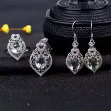 Природный Голубой Топаз Gem Jewelry наборы натуральный зеленый кристалл кольцо, кулон Серьги Серебро 925 элегантные женские открытые Fine Jewelry