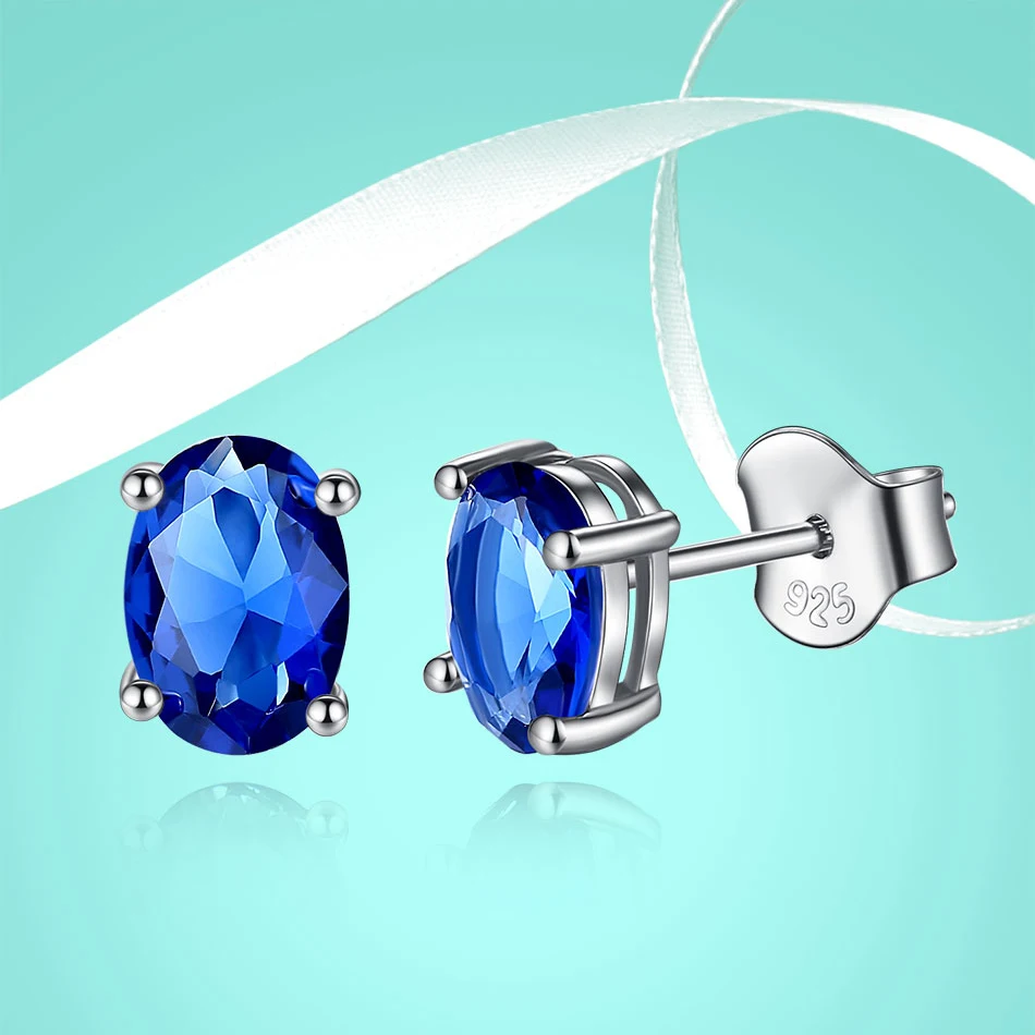 ELESHE 2019 New Fashion 100% 925 Sterling Silver Stud Earrings with Blue Austrian Crystal Earrings for Women Wedding Jewelry