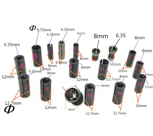 Адаптер хвостовик ЧПУ фрезерный станок инструментальная Цанга конус 1/" 1/4" 3/" зажим 6 мм 6,35 мм 8 мм 12 мм для Makita BOSCH HITACHI DeWALT фрезерный