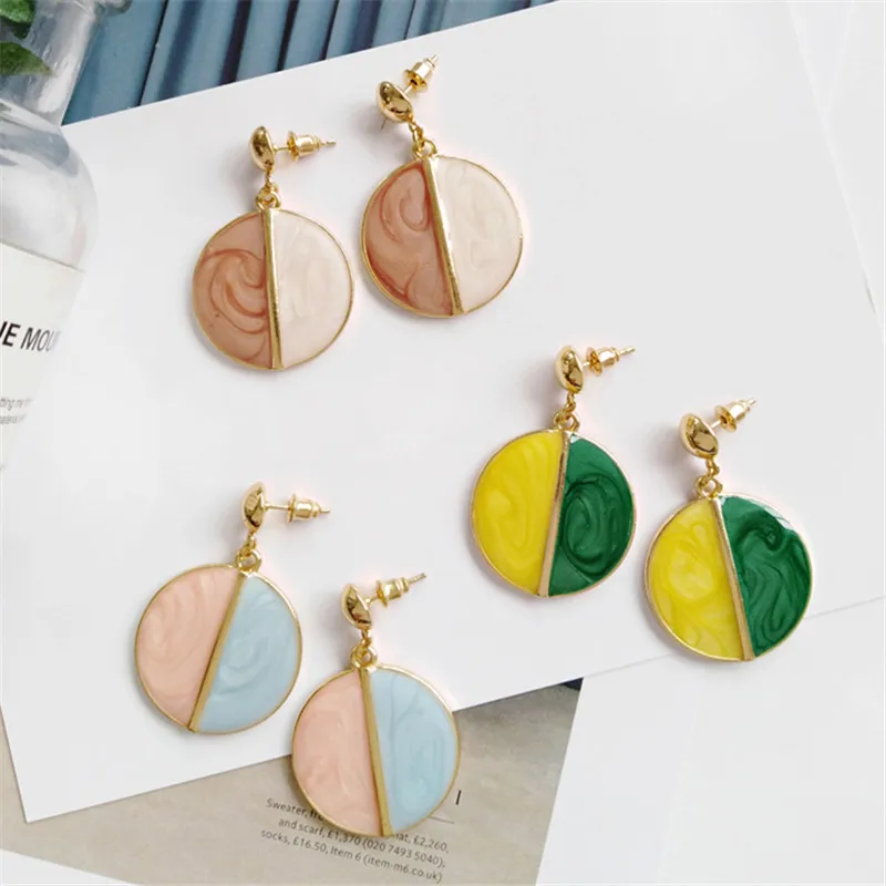 

Style restoring ancient ways Contrast color round stud earrings Simple circular color jewelry earring