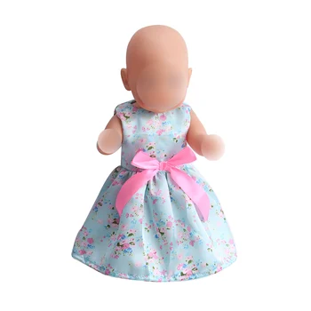 

Doll clothes Printed sky-blue dress fit 43 cm baby dolls and 18 inch Girl dolls accessories f113