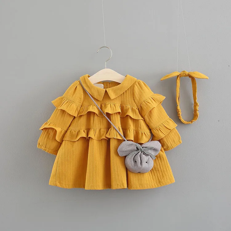 Новинка; платье для малышей; vestido infantil; Новое Детское модное свободное праздничное платье принцессы с длинными рукавами и рюшами - Цвет: Цвет: желтый