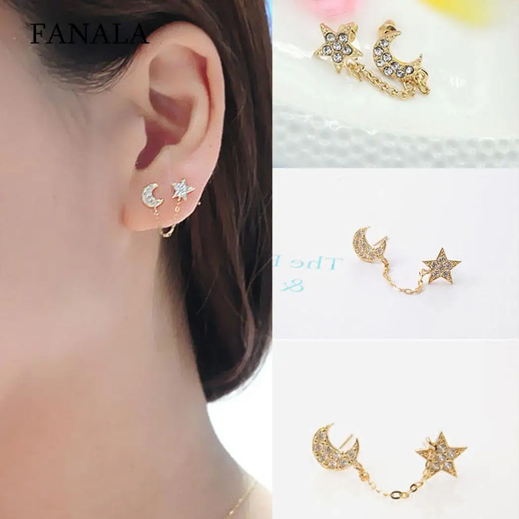 

Rhinestone Jewelry Earrings Moon Fashion Stud Style Gift Star Women Elegant