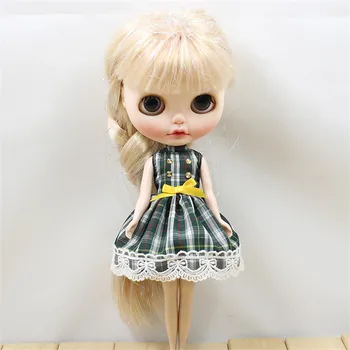 

1 Pcs Fashion Dress For 1/6 BJD Doll Green Plaid Sleeveless Lace Dress For DIY Dress up Princess Original Baby Dolls Accessories