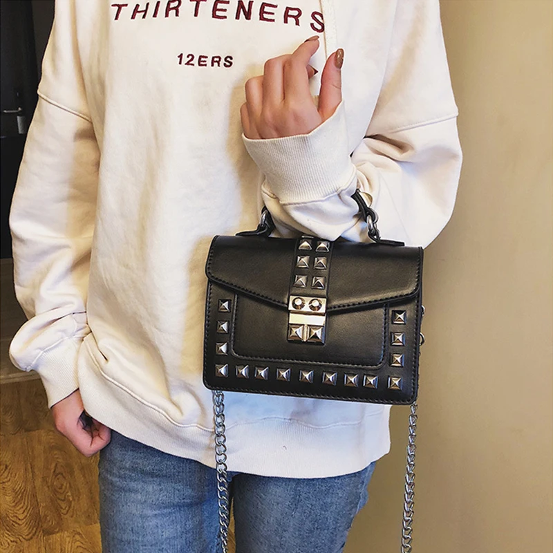 Ladies hand bag Simple Rivet Crossbody Bags Small Square Shoulder Bag womens handbags and purses brand chain bag for women Ladies hand bag Simple Rivet Crossbody Bags Small Square Shoulder Bag womens handbags and purses brand chain bag for women