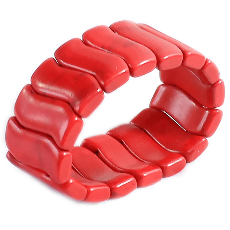 

12x32mm Red Calaite Stone Synthetic Turquoises Strand Bracelet Diy Fashion Handmade Geometric Shape Beads Bangles 7.5inch B308