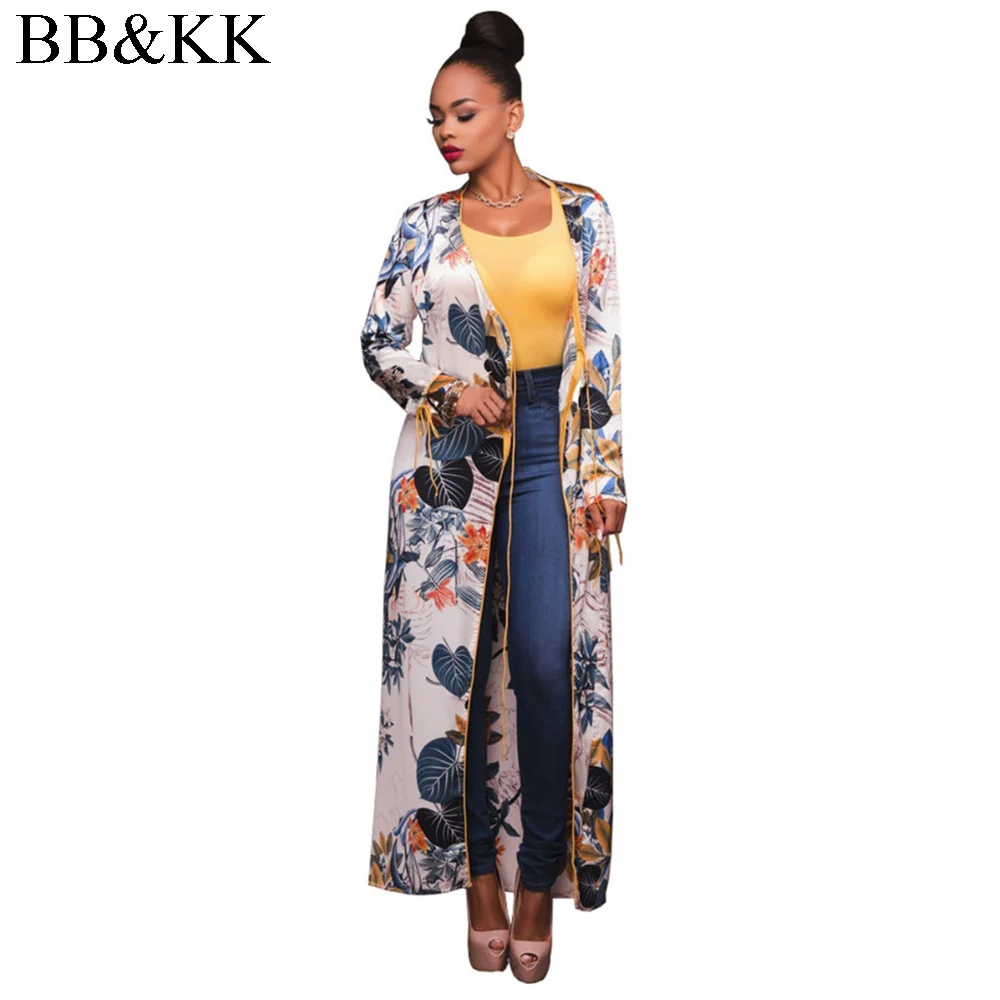 Для женщин с длинным рукавом Boho цветочным принтом Повседневное кимоно вяжет