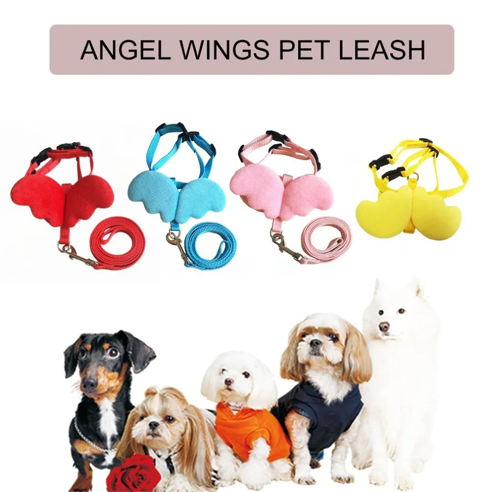 

Cute Pet Dog Leashes Collars Set for Small Pet Adjustable Dog Harness with Angel Wings Nylon Strap Pet Accessories