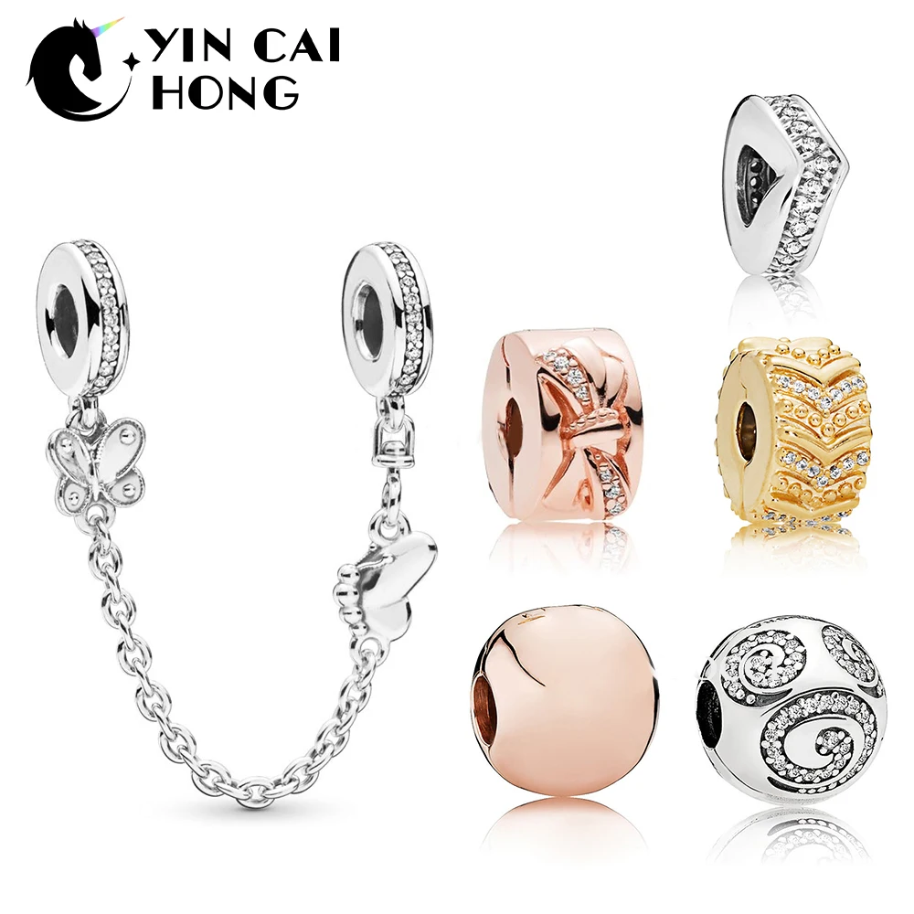 

YCH 100% 925 Sterling Silver Shine Stylish Wish Clip ROSE Bow CLIP Shimmering Wish Spacer Decorative Butterflies Safety Chain