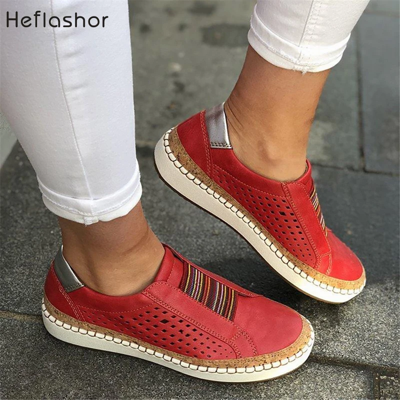 

HEFLASHOR Sneakers Women Vulcanize Shoes Casual Breathable Shoes Female Soft Leather Flats Ladies Sneakers