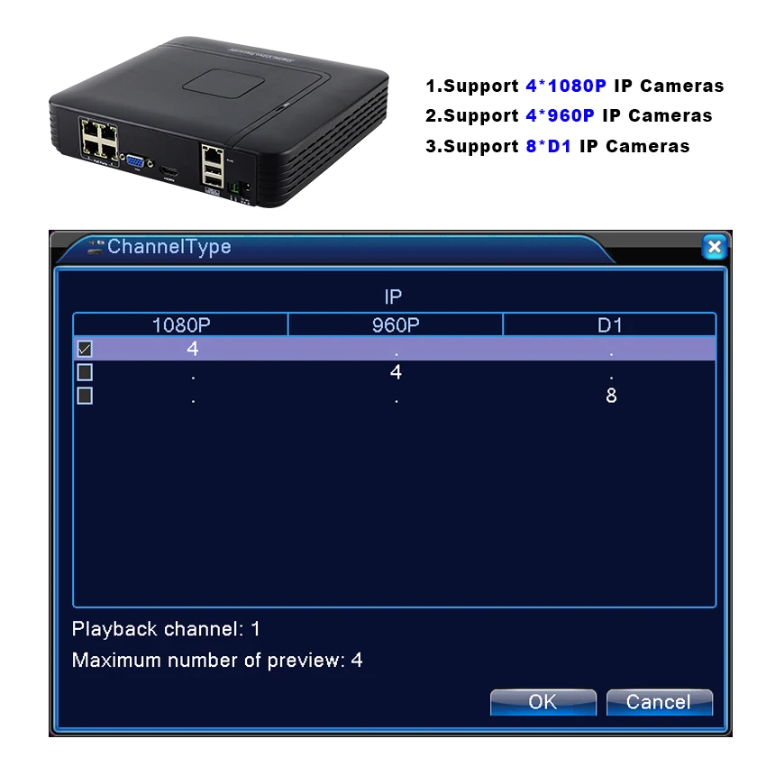 Smar 48V POE NVR 4 канала мини видеорегистратор Full HD автономный Hi3515C 1920*1080P ONVIF для IP