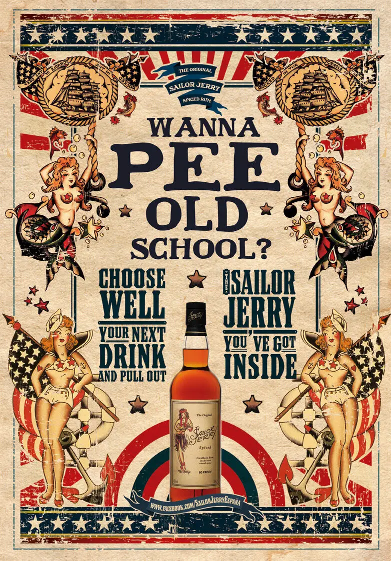 Sailor Jerry хочу в Old School Шелковый плакат декоративной живописи 24x36inch|Рисование и
