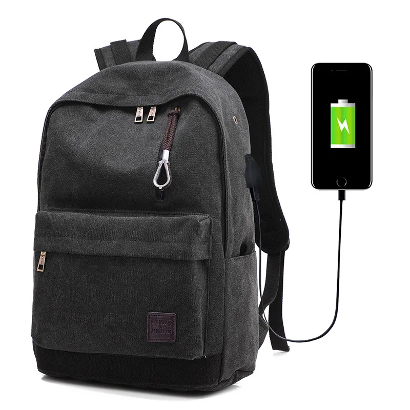 Мужской рюкзак с USB, винтажный брезентовый Рюкзак для мальчиков-подростков, школьные сумки, большая дорожная деловая сумка, рюкзак для зарядки, рюкзак, коричневый, XA2114C - Цвет: Black