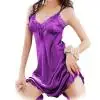 Женская сексуальная пижама с v-образным вырезом без рукавов, удобная ночная рубашка, атласная шелковая ночная сорочка, кружевные халаты, платье для сна, юбка - Цвет: Фиолетовый