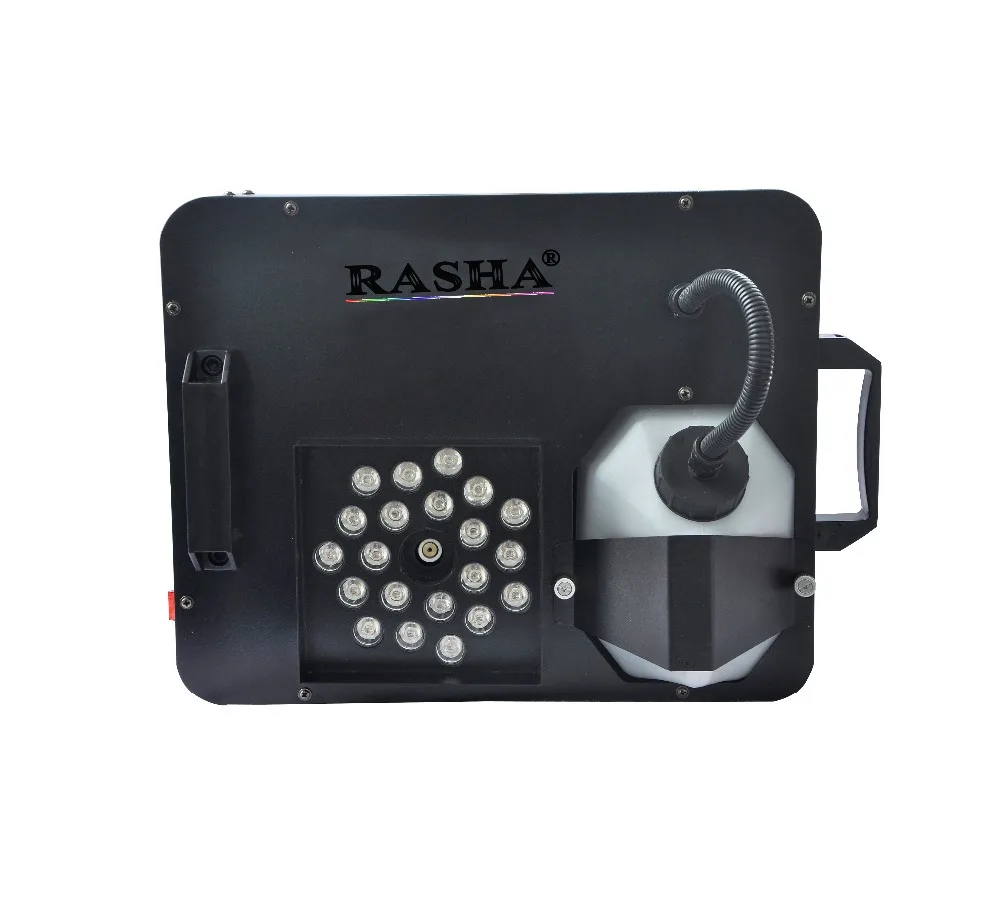 

Rasha Hot 1500W Digital 21pcs*3W RGB Mixing LED Colorful UP Fog Machine For Wedding Effects Event Party,8-10Meter With 8CH