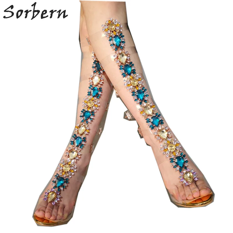 

Sorbern Clear Pvc Gladiator Sandals For Women Crystal High Heels Open Toe Transparent Summer Shoes Stilettos Rhinestones Sandal