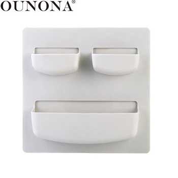 

OUNONA Bathroom Toothbrush Wall Mount Holder Organizer Triple Pocket Bathroom Wall Shelves (Light White)