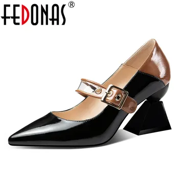

FEDONAS 2019 New Fashion Mixed Colors Buckle Women Pumps Spring Summer Genuine Leather High Heels Party Shoes Woman Mary Janes