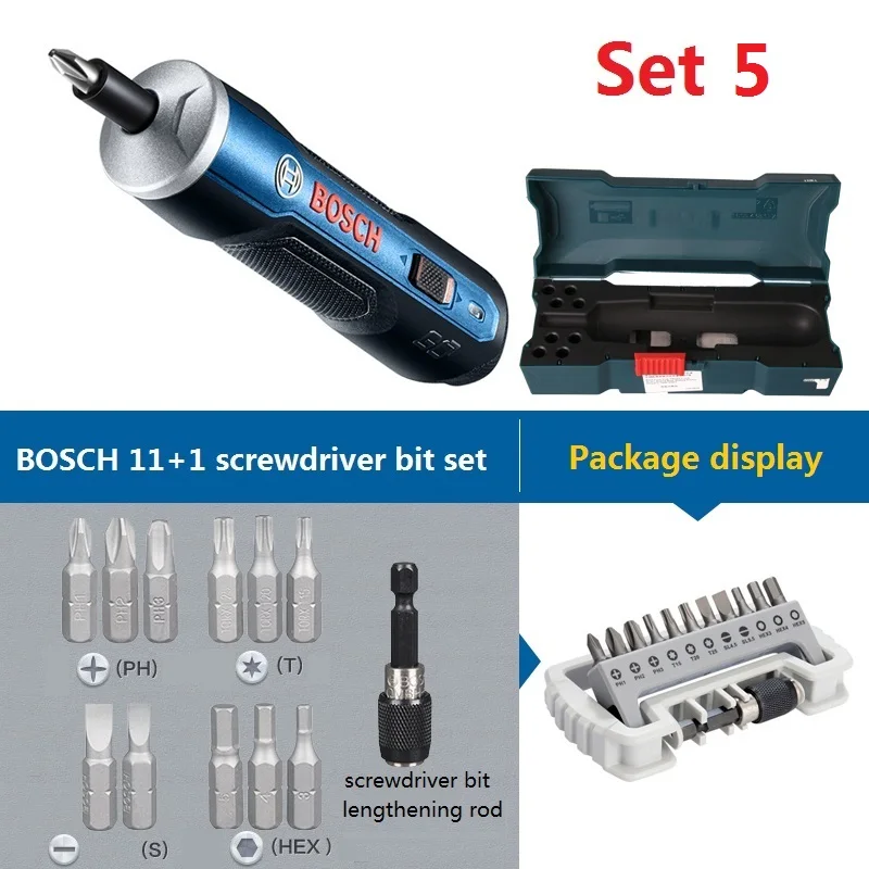 Электрическая мини-отвертка BOSCH GO 3,6 В, литий-ионная аккумуляторная батарея, Аккумуляторная дрель с набором сверл - Цвет: GO5