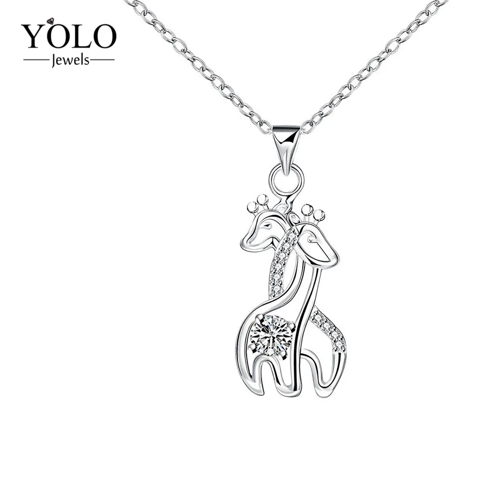 

Cute Sliver Color Necklace With Giraffe Pattern for Women Animal Design Pendant Necklaces Clothing Accessories Love Gift for Mum