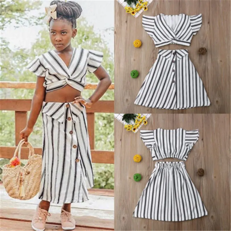 US Toddler Girls Crop Tops T-shirt+Skirt Outfit Clothes Kid Party Dress Sundress