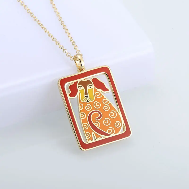 SANTUZZA Brass Necklace For Woman Yellow Gold Color Cute Doggy Pendant Necklace HANDMADE Enamel Party Fashion Jewelry