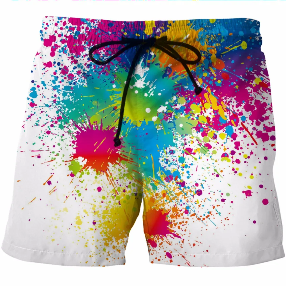 Multicolored paint pattern Summer 3D Board Shorts Men Casual Beach Shorts Loose Print Clothing