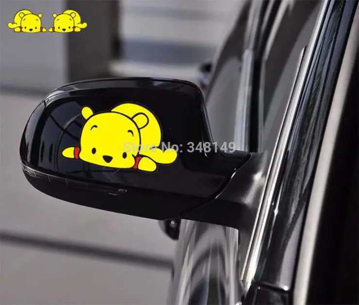 

2 x Car Decoration Lovely Winnie the Pool Reflective Car Rearview mirror Stickes And Decals For Chevrolet cruze Volkswagen skoda
