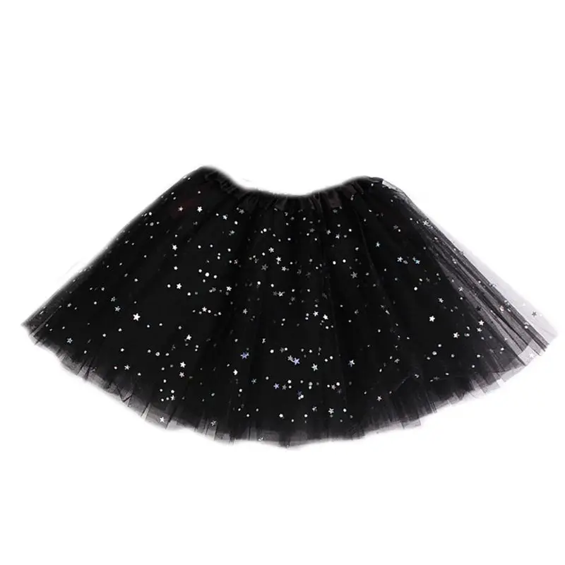 Многослойная Однотонная юбка-пачка для девочек, балетный танцевальный костюм, блестящие звезды блестки, атласная эластичная юбка с поясом