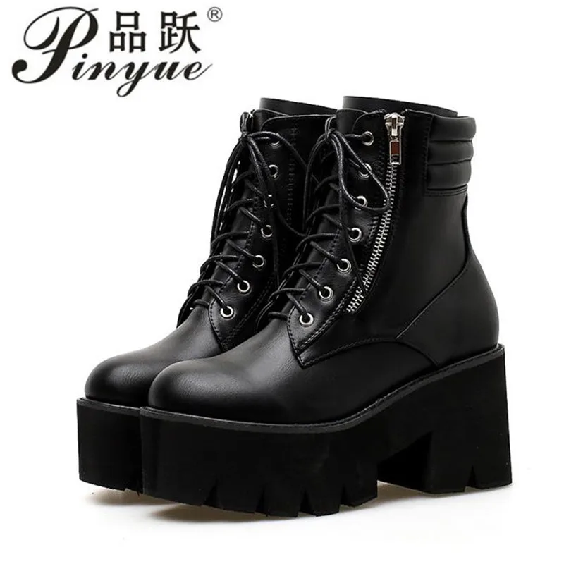 Wholesale Autumn Ankle Boots For Women Motorcycle Boots Chunky Heels Casual Lacing Round Toe ...