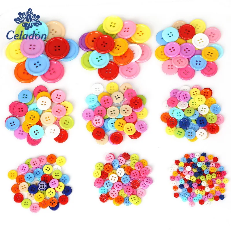 

60-600pcs Multi-size Round Resin Buttons 4 Holes Sewing Buttons Scrapbooking Craft Decoration DIY Apparel Accessories