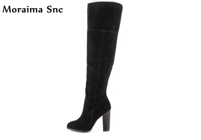 

Moraima Snc Spring Fall riding boots side zipper round toe over-Knee-high Gladiator boot stilettos heel vintage suede long boots