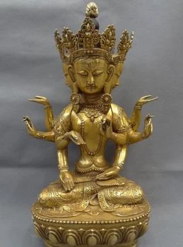 

USPS to USA S1616 21" Tibet Bronze Gilt 4 Head 8 Arms Ushnishavijaya Namgyalma Buddha Statue Tara