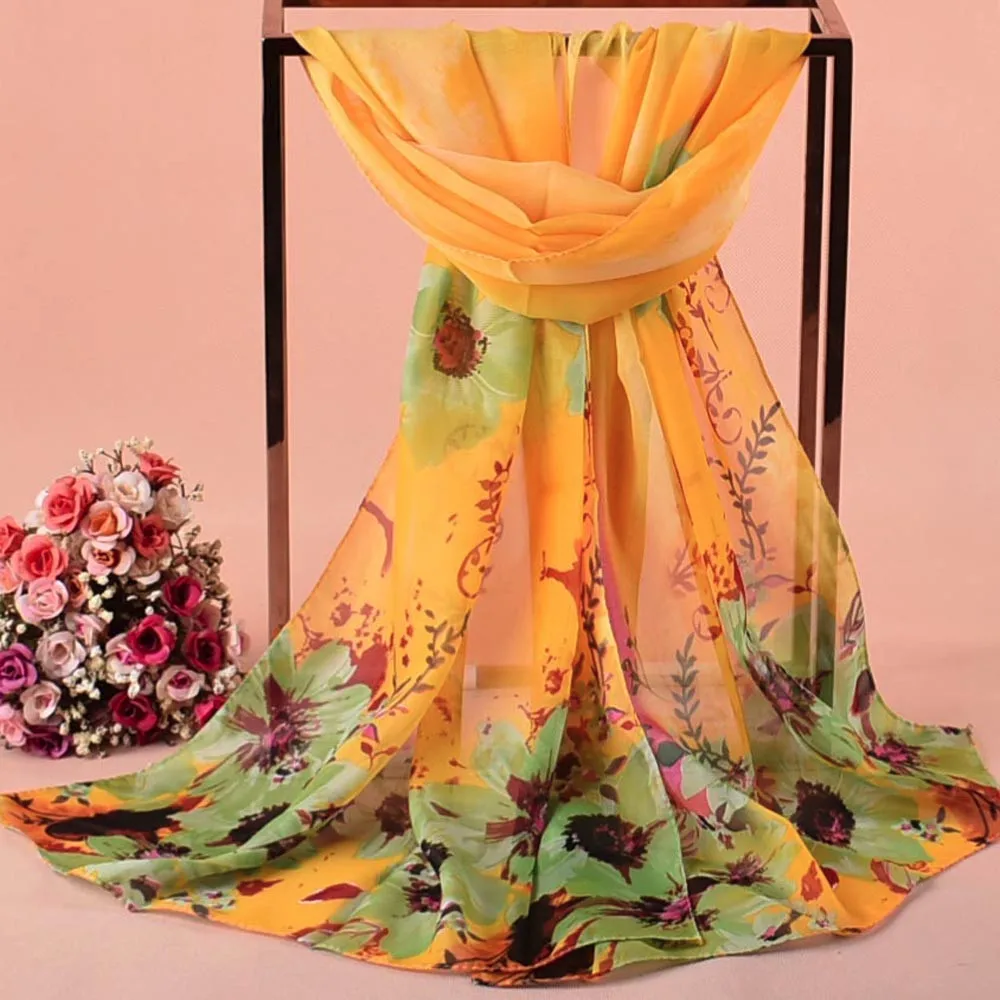 Элегантный женский шарф с цветочным принтом, Длинный мягкий шарф, модная трендовая Женская шаль, большие шарфы, шейный платок# L - Цвет: Yellow
