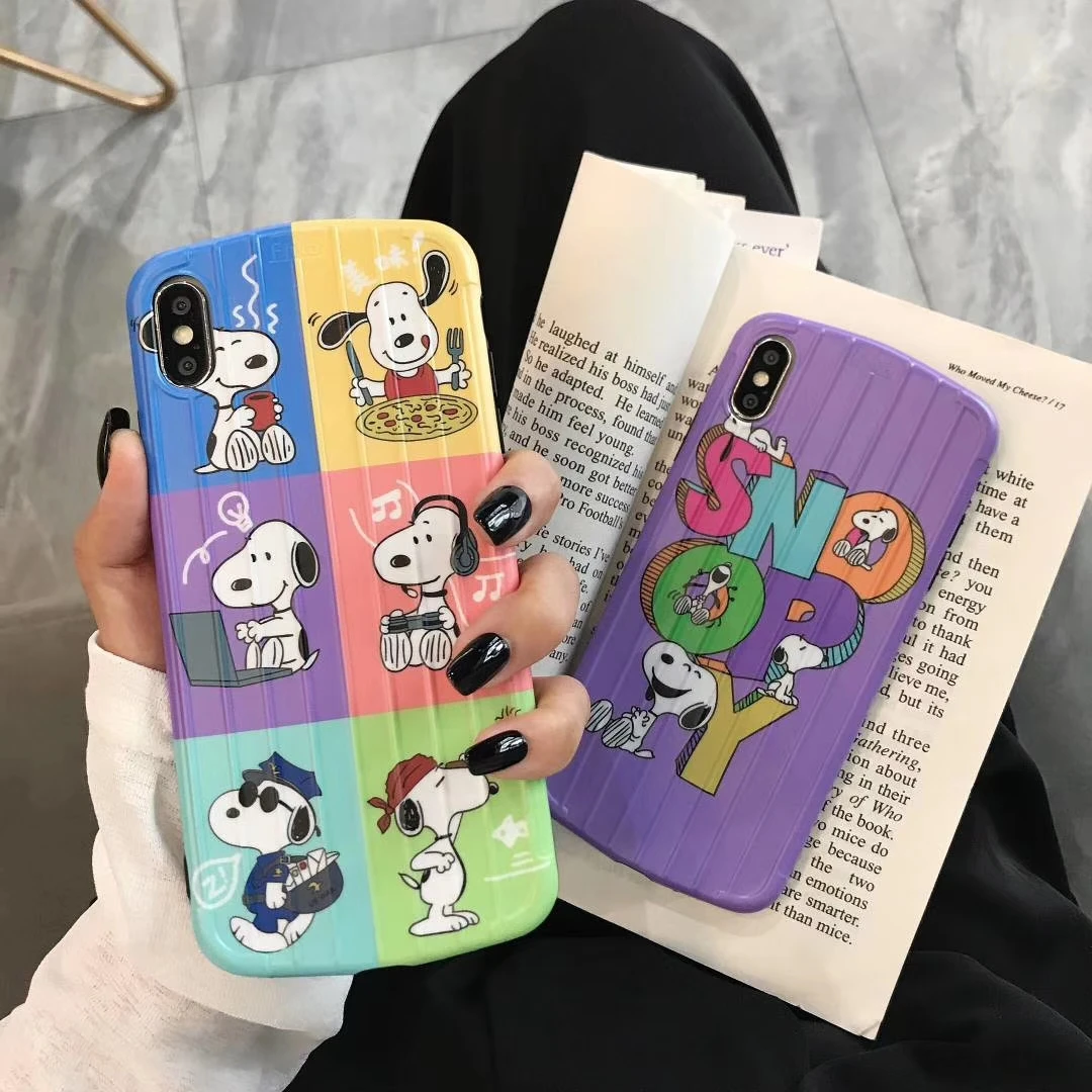 

Cartoon Dog Pattern Suitcase style Phone Case Ultra-Silm Silicone Cover For iPhone 6 7 8 Plus XS Max X XR curved surface Case