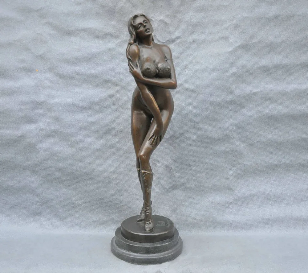

21" Bronze Naked Woman Lady Devil Figure Sexy Stripper Sculpture Statue
