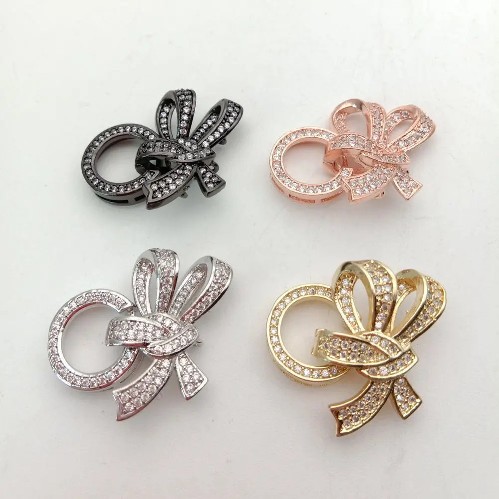 

3strands Cubic Zircon Micro pave bowknot clasp 25x25mm golden plated