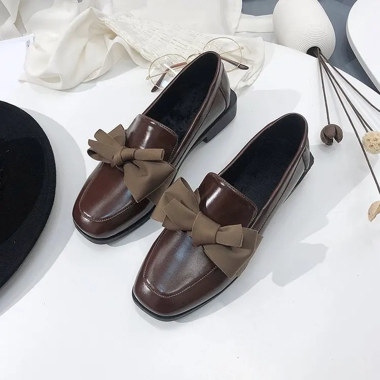 

OLOME Autumn new women's shoes Korean version of the bow Casual wild Baotou thick withr shoes single shoes.