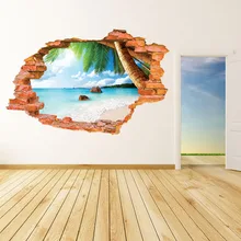 

60*90cm 3D wall stickers landscape tropical seaside Clear day blue sky clouds DIY home Decoration living room sofa TV background