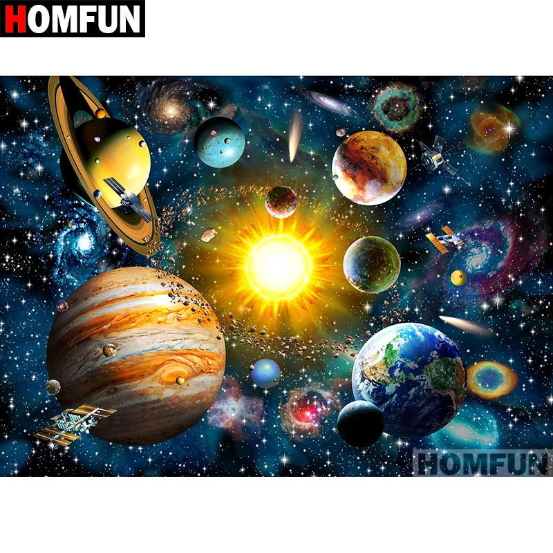 Алмазная живопись HOMFUN A07016 полноразмерная/круглая вышивка Вселенная планета 5D