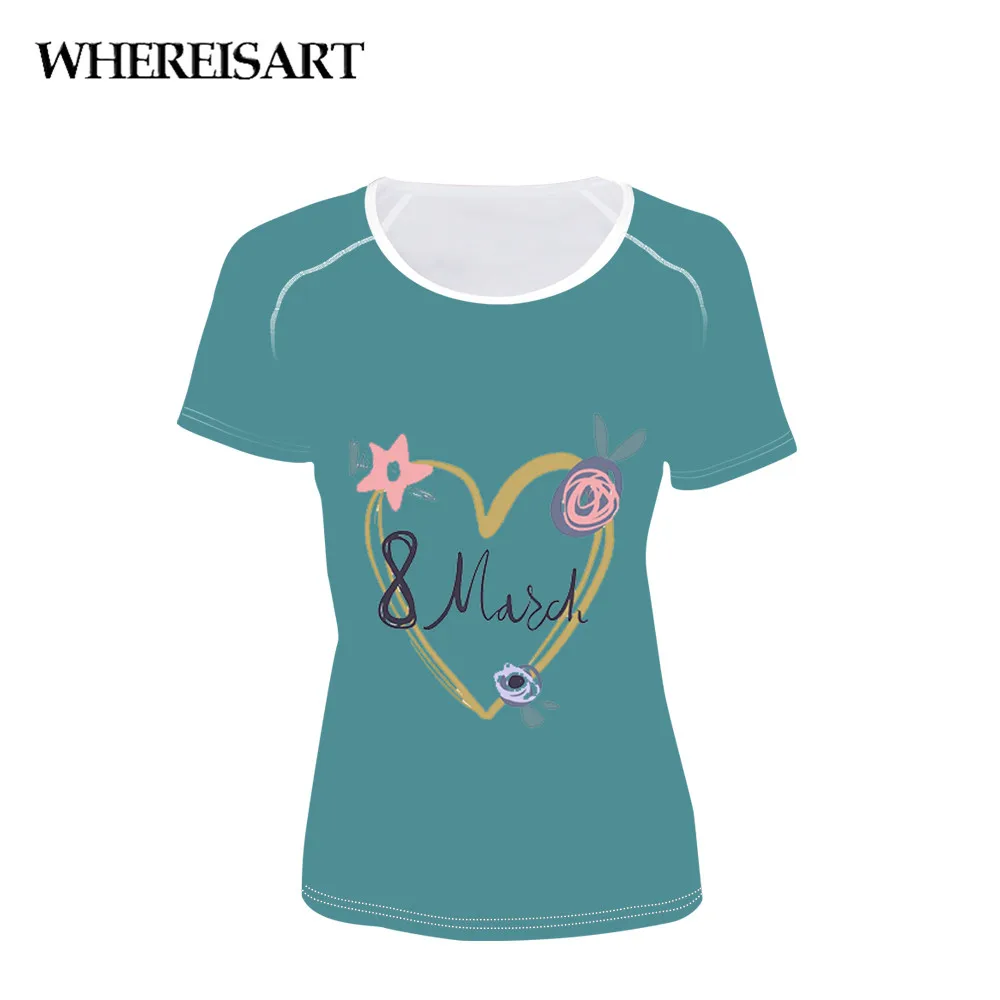 

WHEREISART Women T Shirts Street Fashion Summer Short Sleeve T-Shirts 2019 New Heart Shape Colorful Flower Print Casual Female