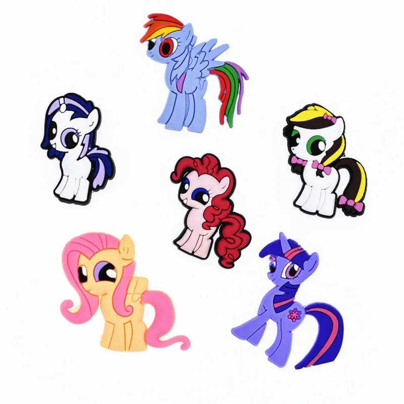 

50Pcs Cartoon My Little Horse Poni Unicorn Soft Accessories Flat back PVC Gadgets children Craft DIY shoe charms Badge